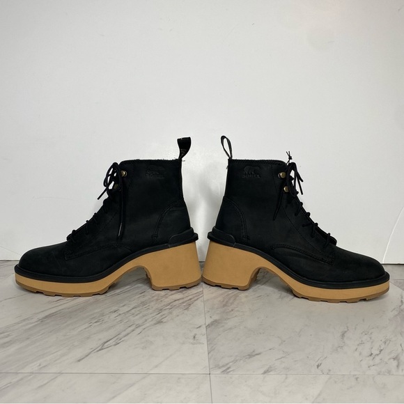New! Sorel Hi Line Black Nubuck Lace Up Heeled Bootie 7 - Picture 8 of 16